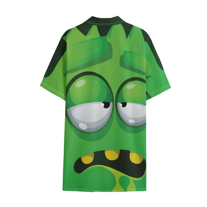 Halloween Frankenstein Face Print Cotton Hawaiian Shirt