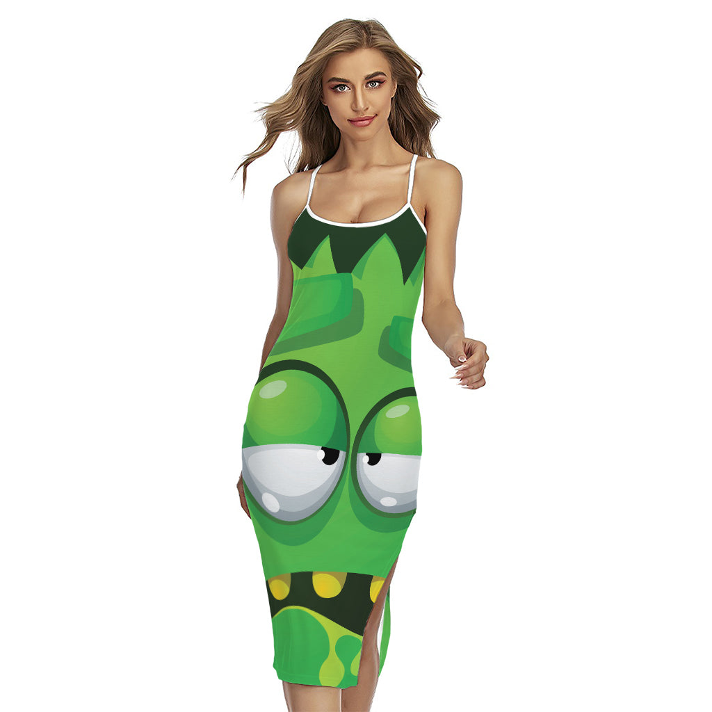 Halloween Frankenstein Face Print Cross Back Cami Dress