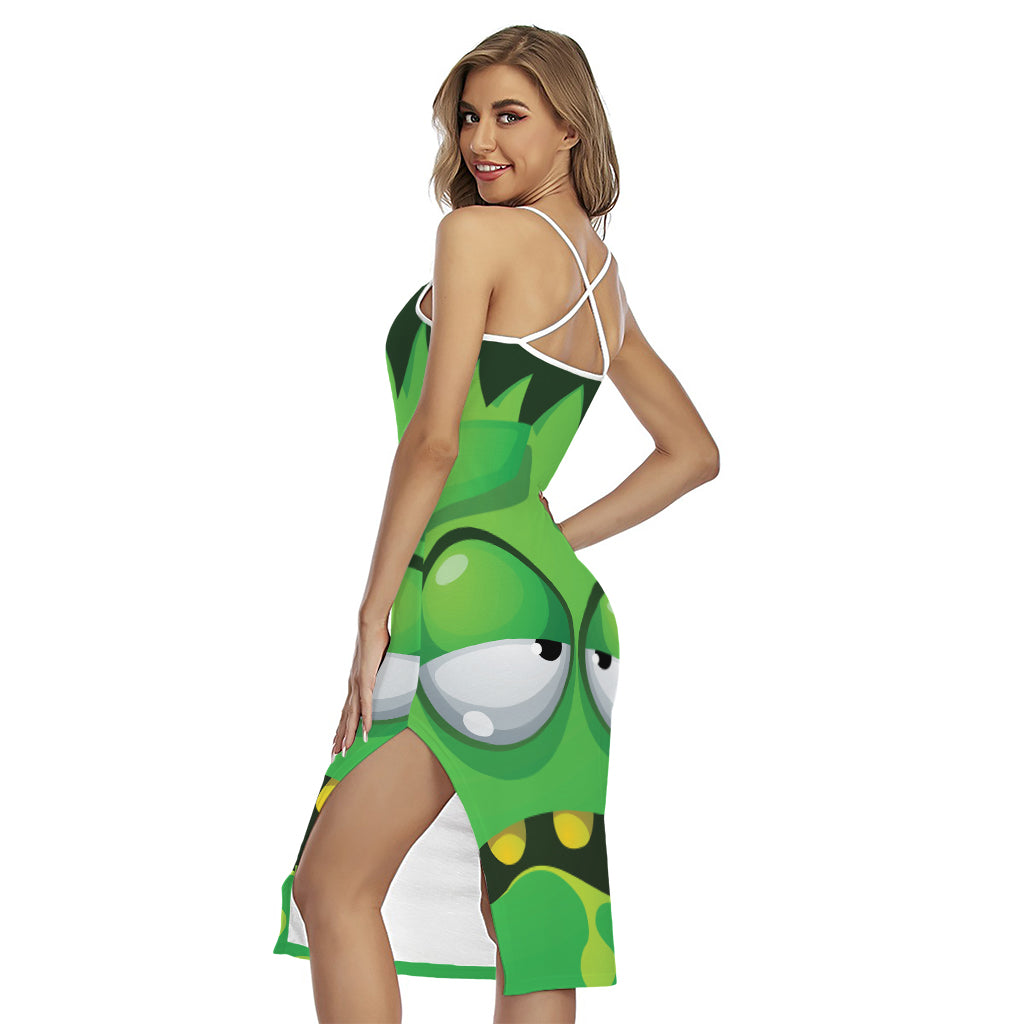 Halloween Frankenstein Face Print Cross Back Cami Dress