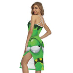 Halloween Frankenstein Face Print Cross Back Cami Dress