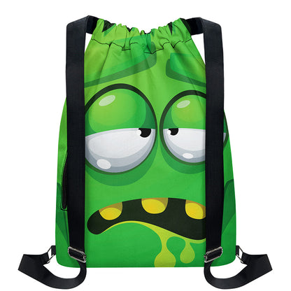 Halloween Frankenstein Face Print Drawstring Backpack