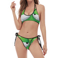 Halloween Frankenstein Face Print Halter Scoop Tie Side Bikini