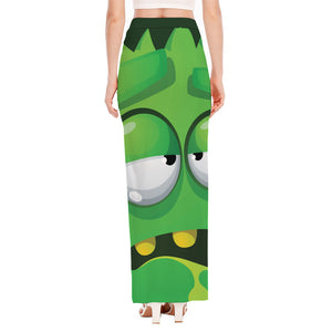 Halloween Frankenstein Face Print High Slit Maxi Skirt