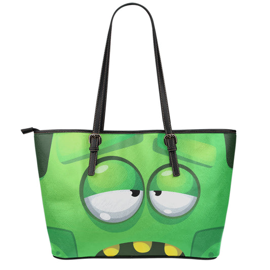 Halloween Frankenstein Face Print Leather Tote Bag