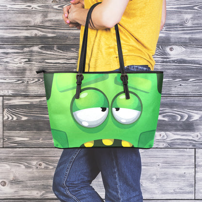 Halloween Frankenstein Face Print Leather Tote Bag