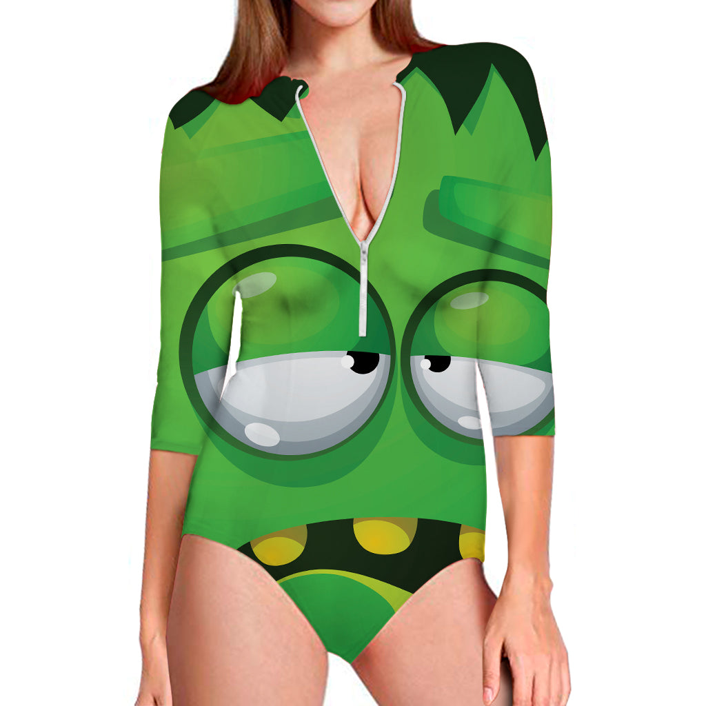 Halloween Frankenstein Face Print Long Sleeve Swimsuit