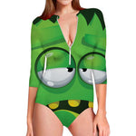 Halloween Frankenstein Face Print Long Sleeve Swimsuit
