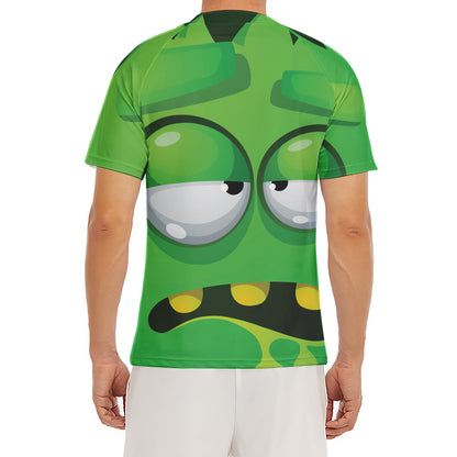Halloween Frankenstein Face Print Men's Short Sleeve Rash Guard