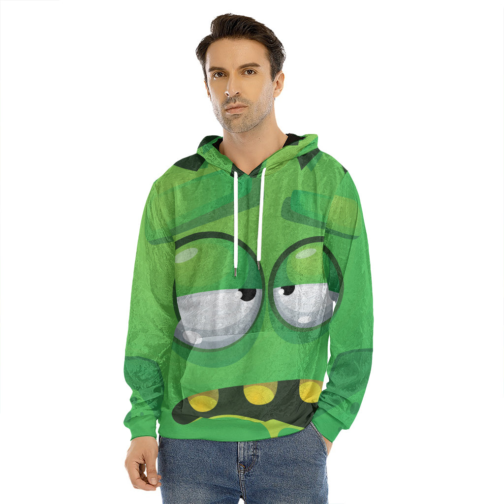 Halloween Frankenstein Face Print Men's Velvet Pullover Hoodie