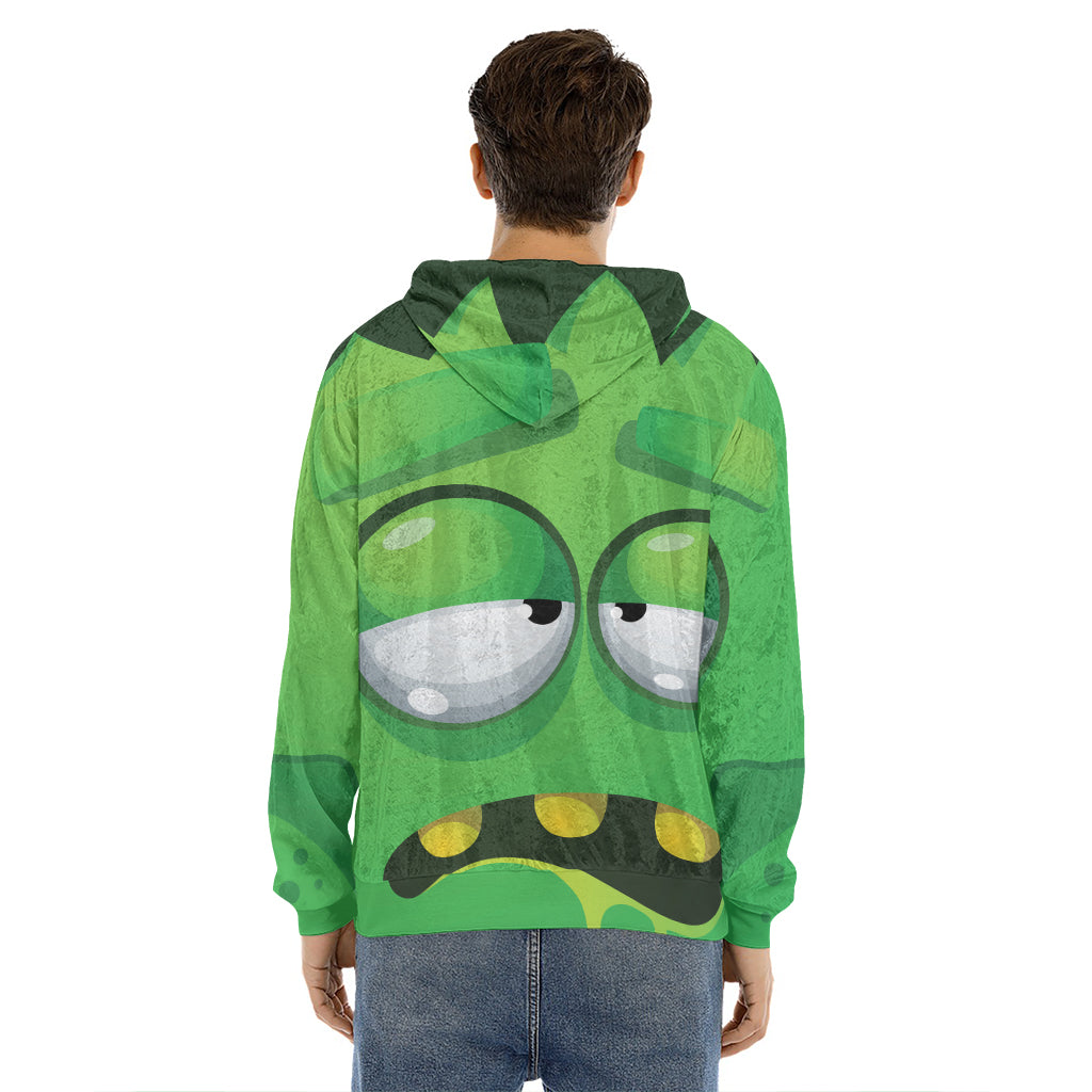 Halloween Frankenstein Face Print Men's Velvet Pullover Hoodie