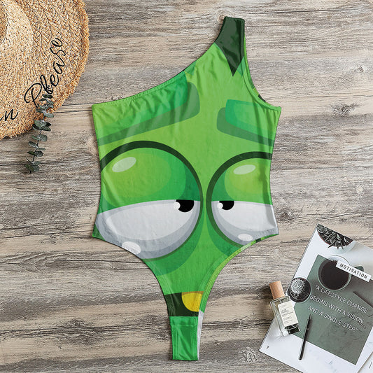 Halloween Frankenstein Face Print One Shoulder Bodysuit