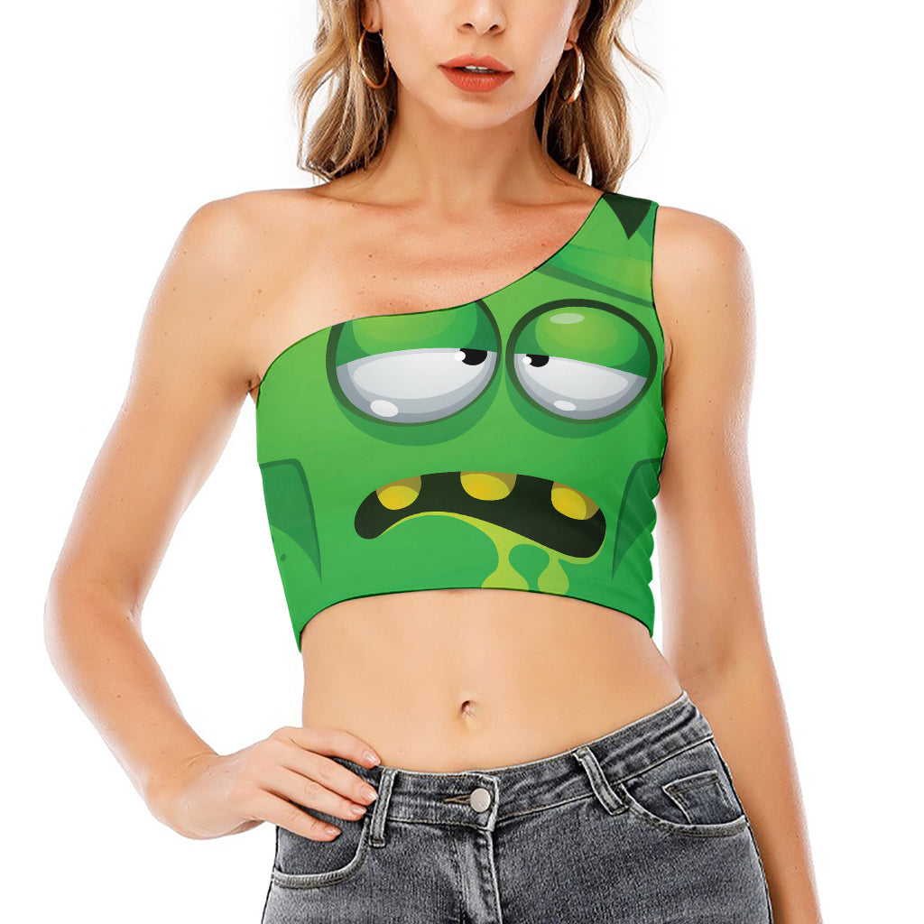 Halloween Frankenstein Face Print One Shoulder Crop Top