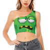 Halloween Frankenstein Face Print One Shoulder Crop Top