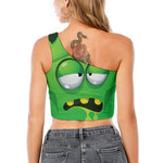 Halloween Frankenstein Face Print One Shoulder Crop Top