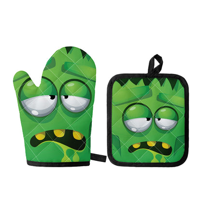 Halloween Frankenstein Face Print Oven Mitt And Pot Holder Set