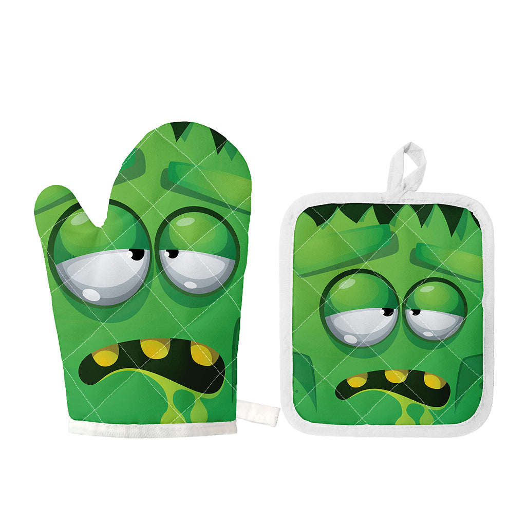 Halloween Frankenstein Face Print Oven Mitt And Pot Holder Set