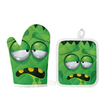 Halloween Frankenstein Face Print Oven Mitt And Pot Holder Set