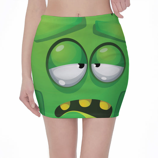 Halloween Frankenstein Face Print Pencil Mini Skirt
