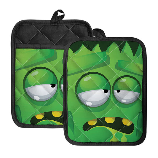 Halloween Frankenstein Face Print Pot Holders With Pocket