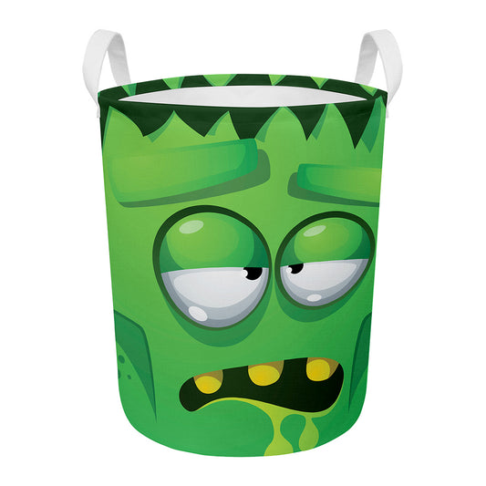 Halloween Frankenstein Face Print Round Laundry Basket