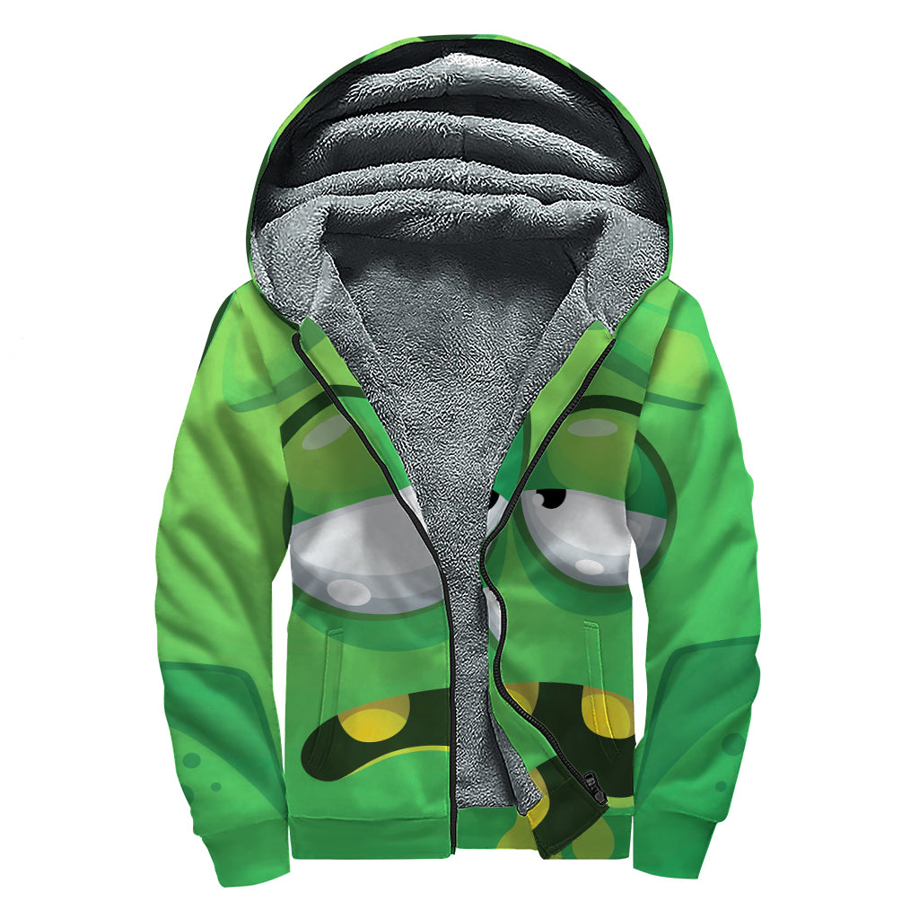 Halloween Frankenstein Face Print Sherpa Lined Zip Up Hoodie