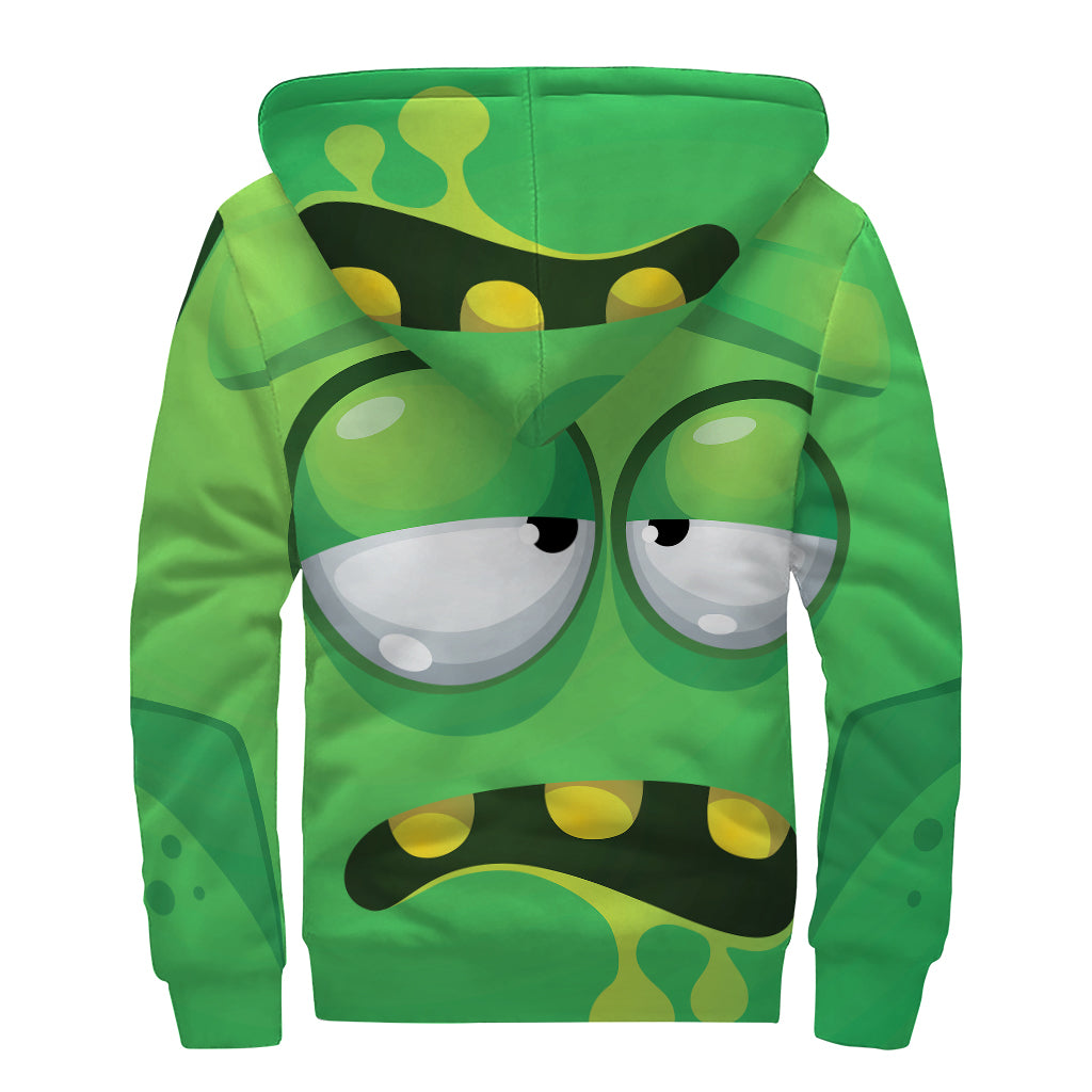 Halloween Frankenstein Face Print Sherpa Lined Zip Up Hoodie
