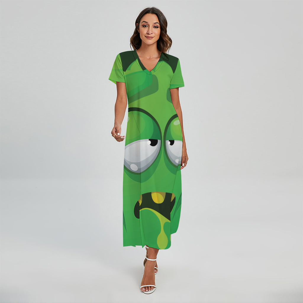 Halloween Frankenstein Face Print Short Sleeve Maxi Dress