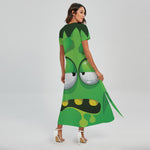 Halloween Frankenstein Face Print Short Sleeve Maxi Dress