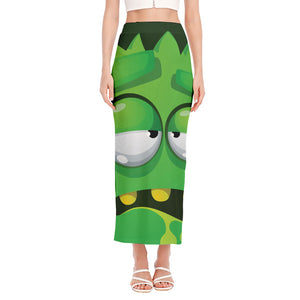 Halloween Frankenstein Face Print Side Slit Maxi Skirt