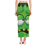 Halloween Frankenstein Face Print Side Slit Maxi Skirt