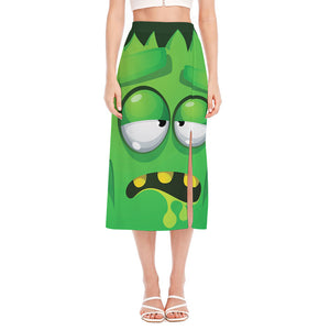 Halloween Frankenstein Face Print Side Slit Midi Skirt