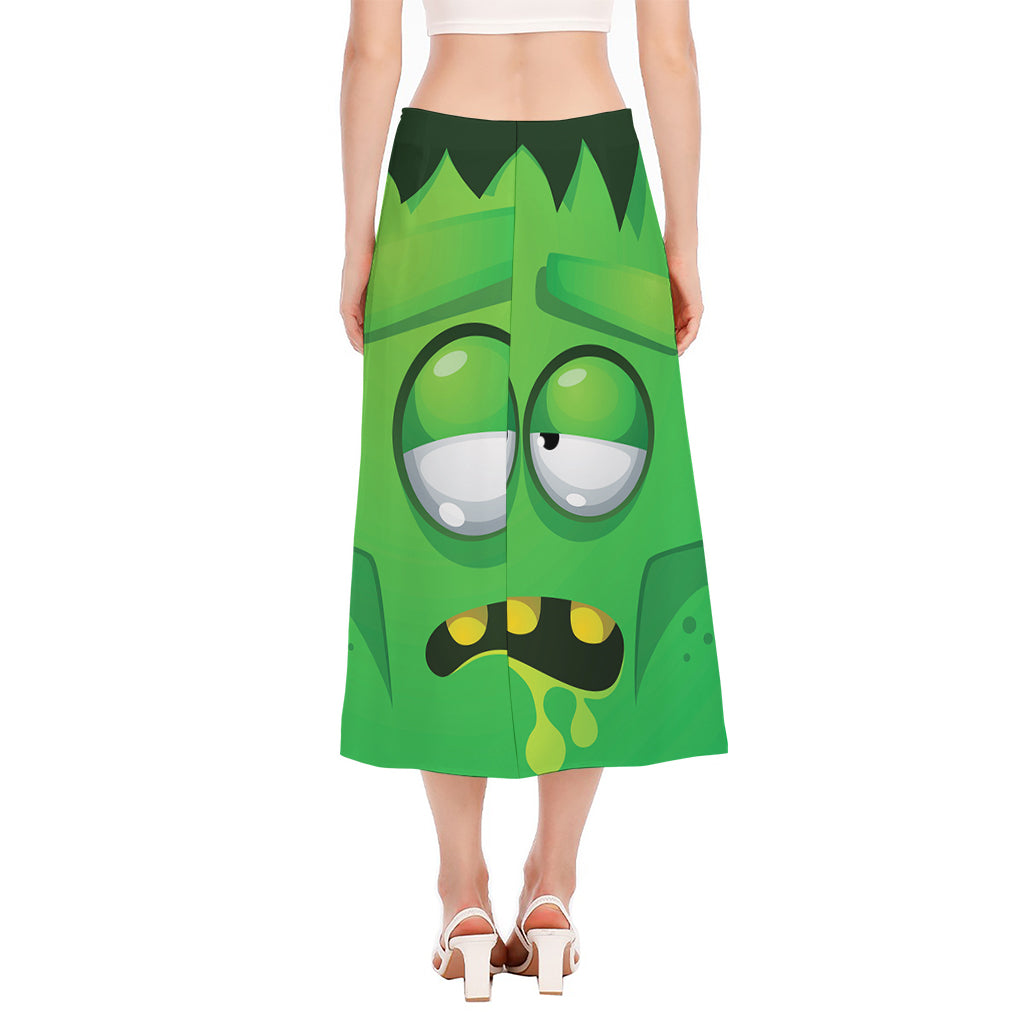 Halloween Frankenstein Face Print Side Slit Midi Skirt