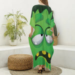 Halloween Frankenstein Face Print Silk V-Neck Kaftan Dress