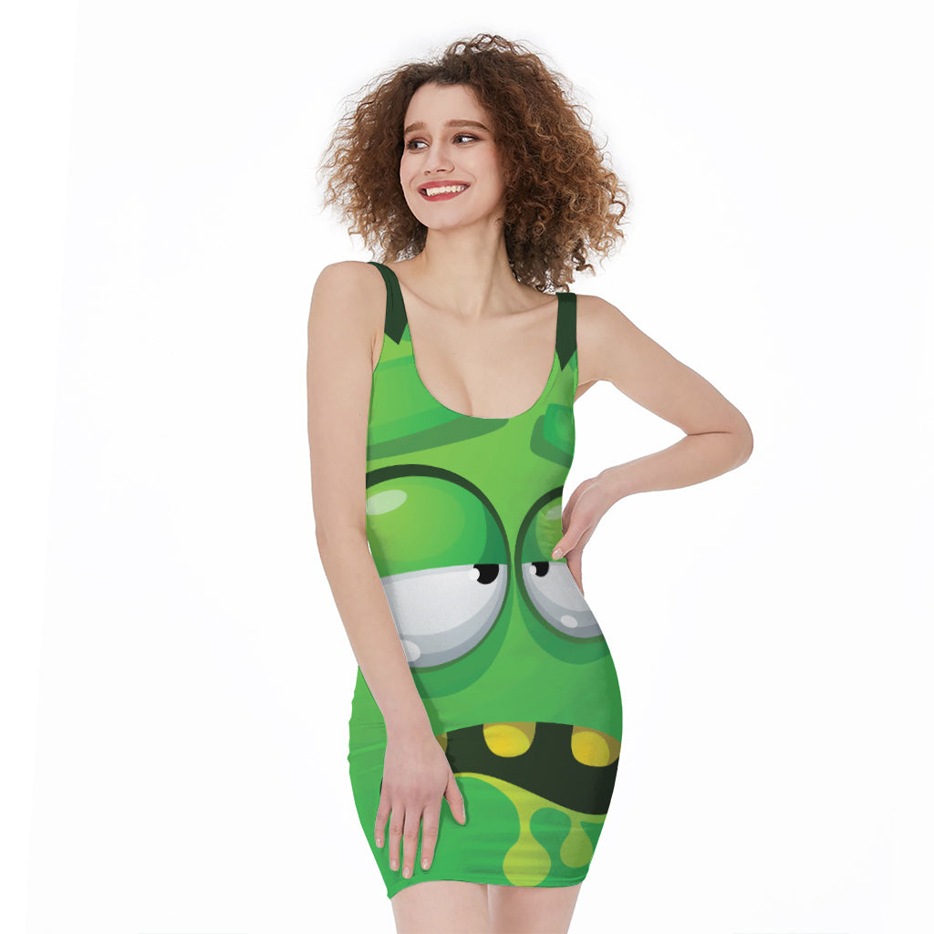 Halloween Frankenstein Face Print Sleeveless Bodycon Dress