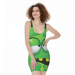 Halloween Frankenstein Face Print Sleeveless Bodycon Dress