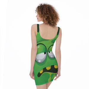 Halloween Frankenstein Face Print Sleeveless Bodycon Dress