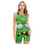 Halloween Frankenstein Face Print Sleeveless One Piece Swimsuit