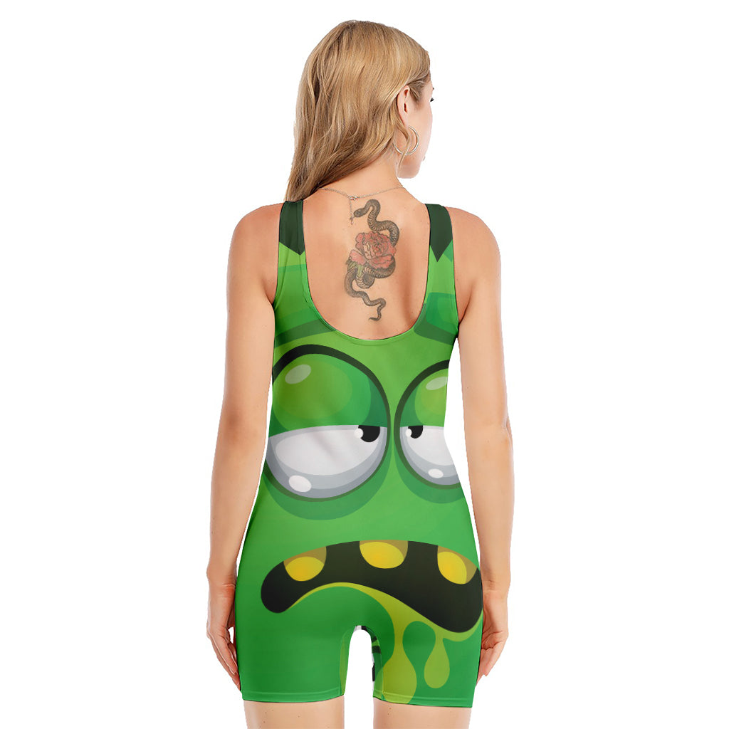 Halloween Frankenstein Face Print Sleeveless One Piece Swimsuit