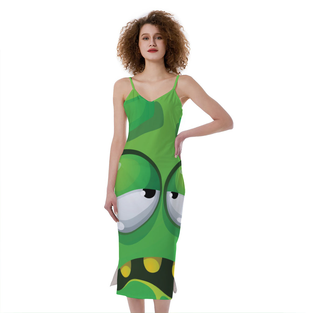 Halloween Frankenstein Face Print Slim Fit Midi Cami Dress