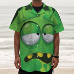 Halloween Frankenstein Face Print Textured Short Sleeve Shirt