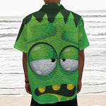 Halloween Frankenstein Face Print Textured Short Sleeve Shirt