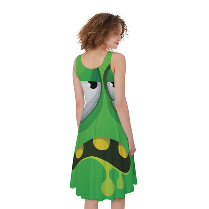 Halloween Frankenstein Face Print Women's Sleeveless Dress