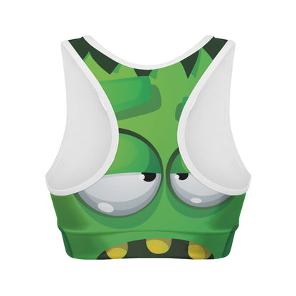 Halloween Frankenstein Face Print Women's Sports Bra