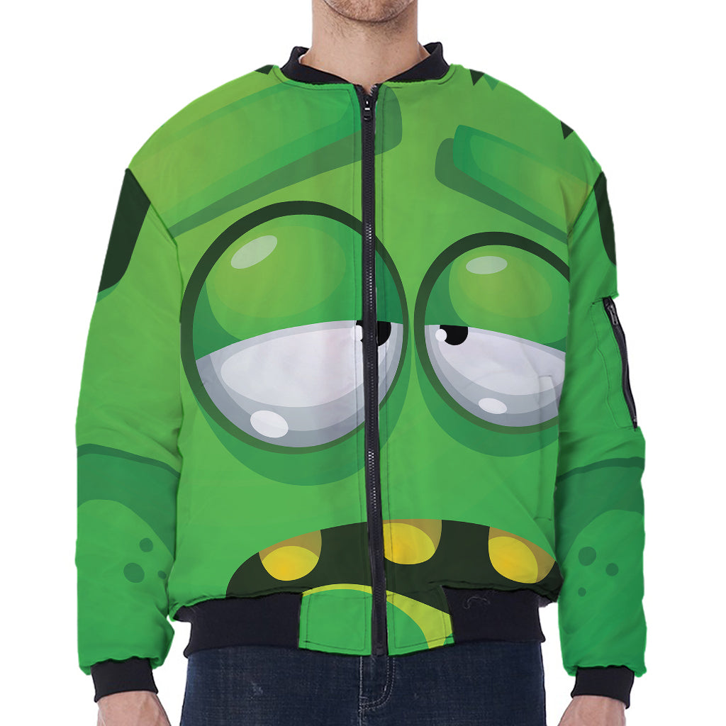 Halloween Frankenstein Face Print Zip Sleeve Bomber Jacket