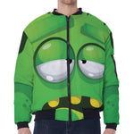 Halloween Frankenstein Face Print Zip Sleeve Bomber Jacket