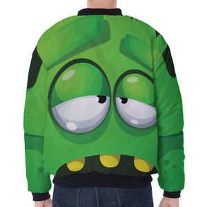 Halloween Frankenstein Face Print Zip Sleeve Bomber Jacket