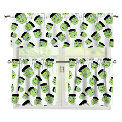Halloween Frankenstein Pattern Print 3 Piece Kitchen Curtains