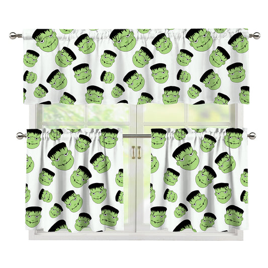 Halloween Frankenstein Pattern Print 3 Piece Kitchen Curtains