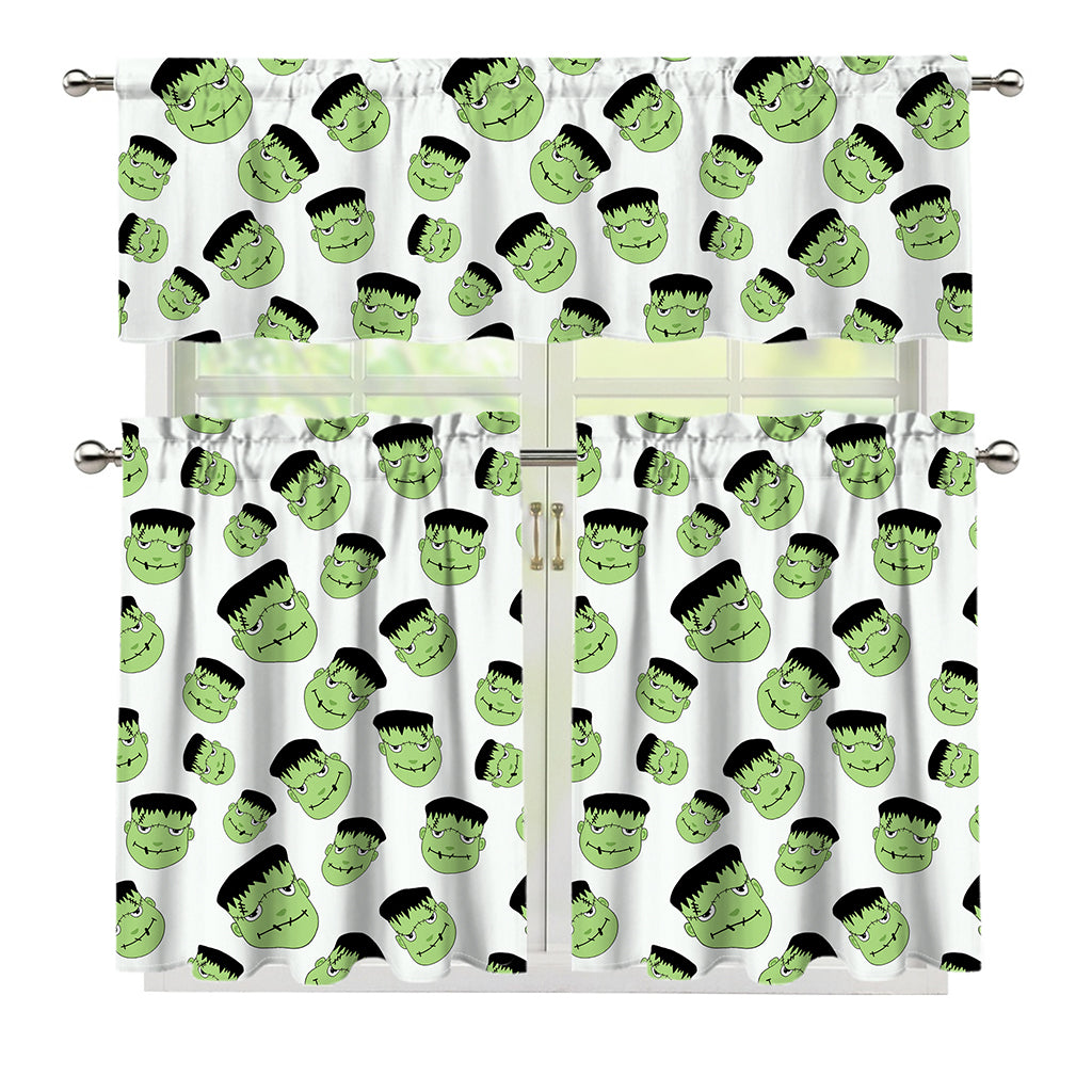 Halloween Frankenstein Pattern Print 3 Piece Kitchen Curtains