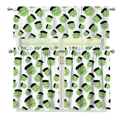 Halloween Frankenstein Pattern Print 3 Piece Kitchen Curtains